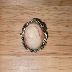 Vintage Mary Cameo Brooch or Pendant - 800 silver frame with marcasite
